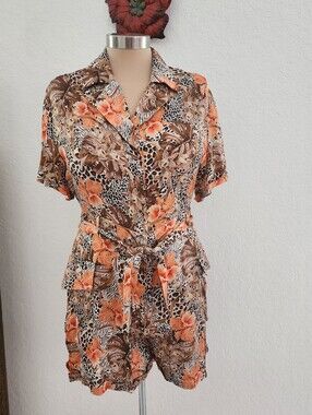 LITA BY CIARA | Tropical Floral Short Romper in Orange and Brown